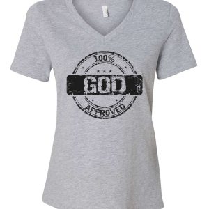 100 Percent God Approved Womens V Neck Tee